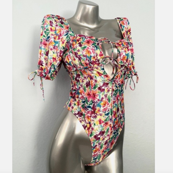 For Love & Lemons Victorias Secret Nwt Watercolor Bodysuit Tie Top Small S - Picture 5 of 9